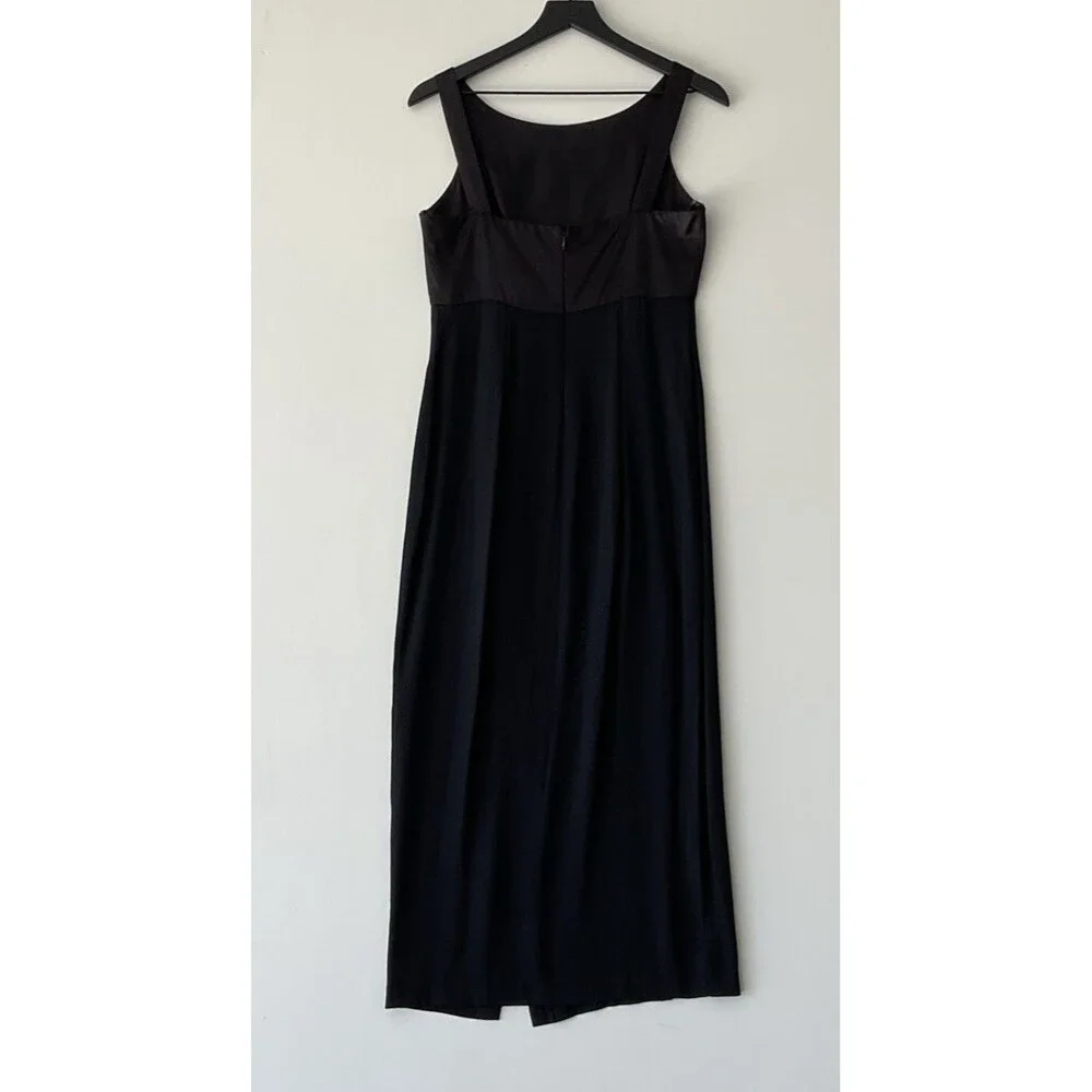 Vtg Late Edition Babydoll Maxi Dress Size 6 Black Satin Grunge USA 90s Y2K